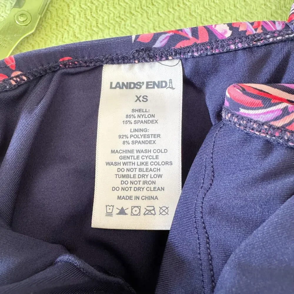 Lands' End Purple + Navy Blue Paisley Floral Print Ruched One Piece Swimsuit XS